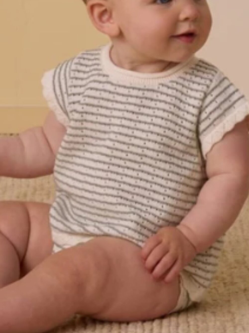 Rylee + Cru  Scallop Knit Baby Set Sage Stripe Outfit Cotton Pointelle Size 2-3